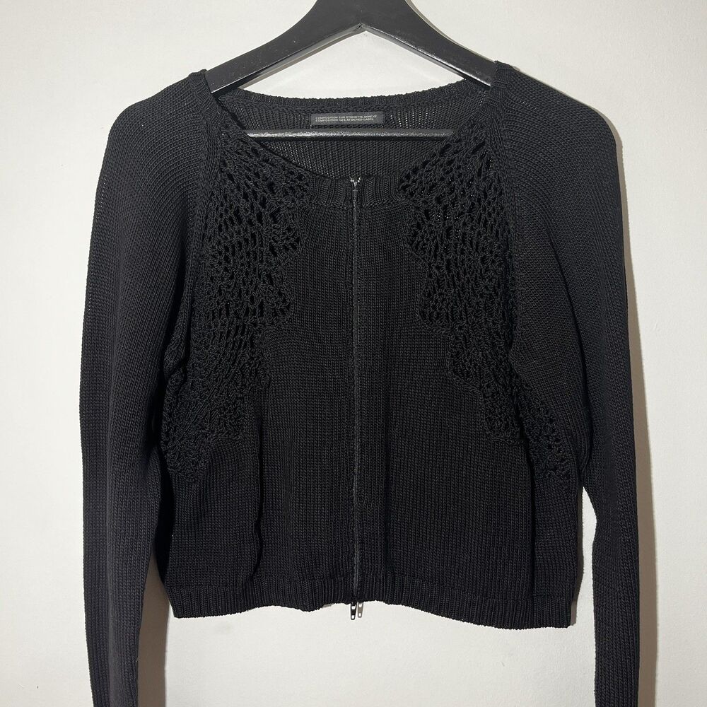 YOHJI YAMAMOTO Knit zip-up Cropped Cardigan 3 Lace panels FY-K23-070 Japan